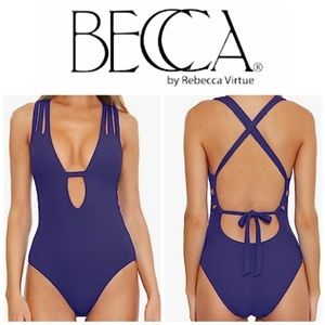 NEW BECCA Skylar Ribbed Plunge One Piece Swimsuit